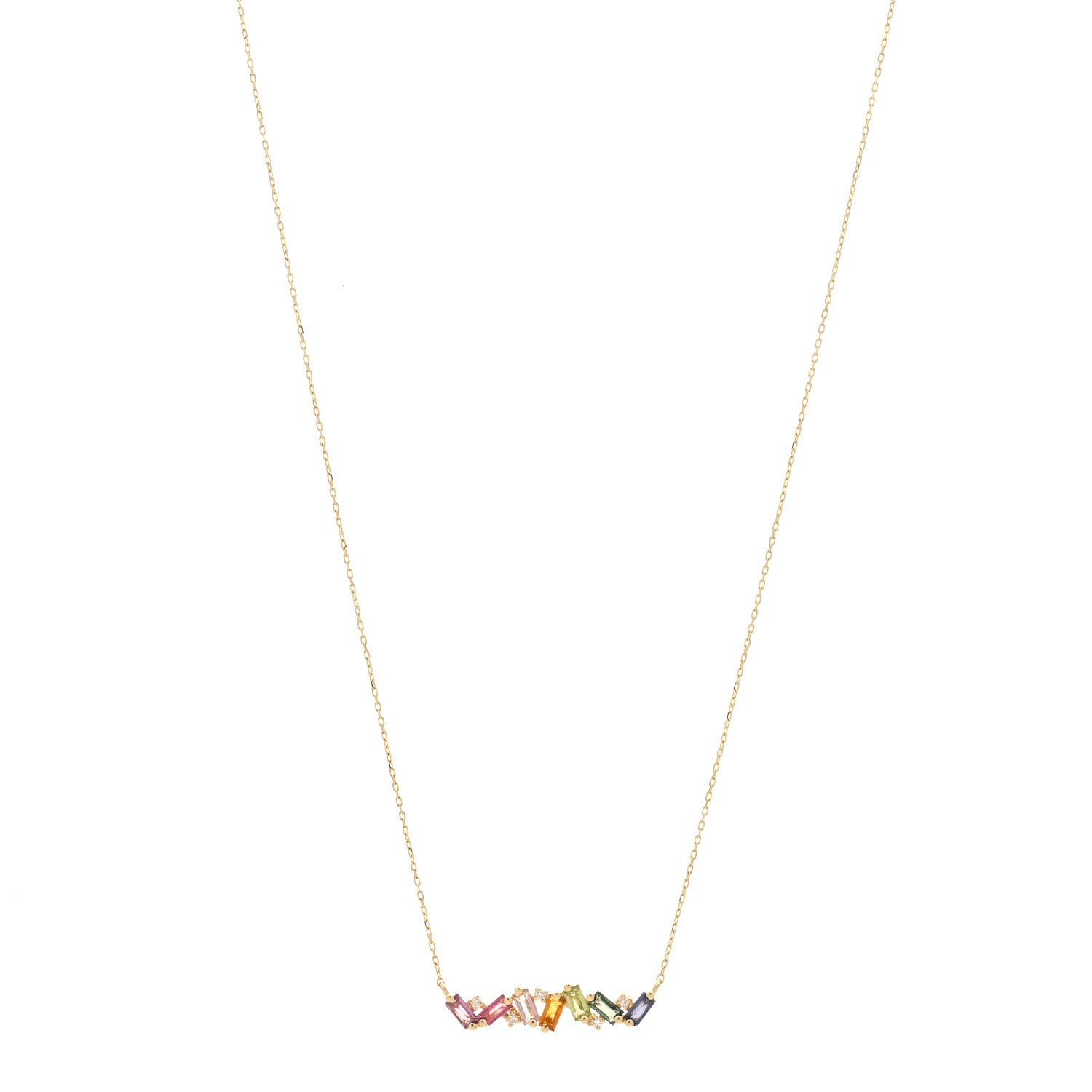 Suzanne Kalan 14K Yellow Gold Diamond Multi Gemstone Frenesia Rainbow Bar Pendant Necklace 1 of 3