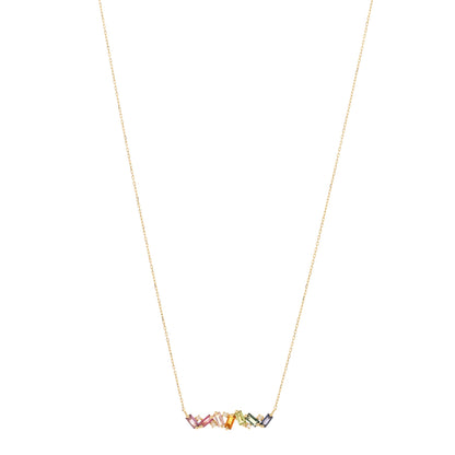 Suzanne Kalan 14K Yellow Gold Diamond Multi Gemstone Frenesia Rainbow Bar Pendant Necklace 1 of 3