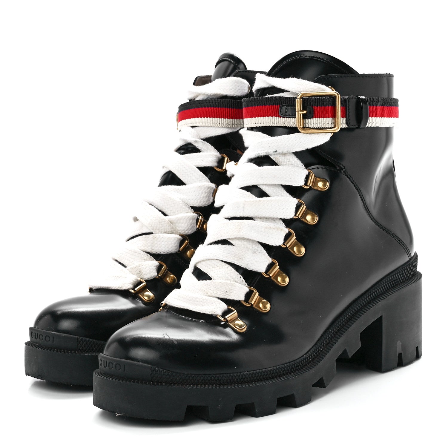 Gucci Calfskin Sylvie Web Womens Lace Up Combat Boots 40.5 Black 3 of 8