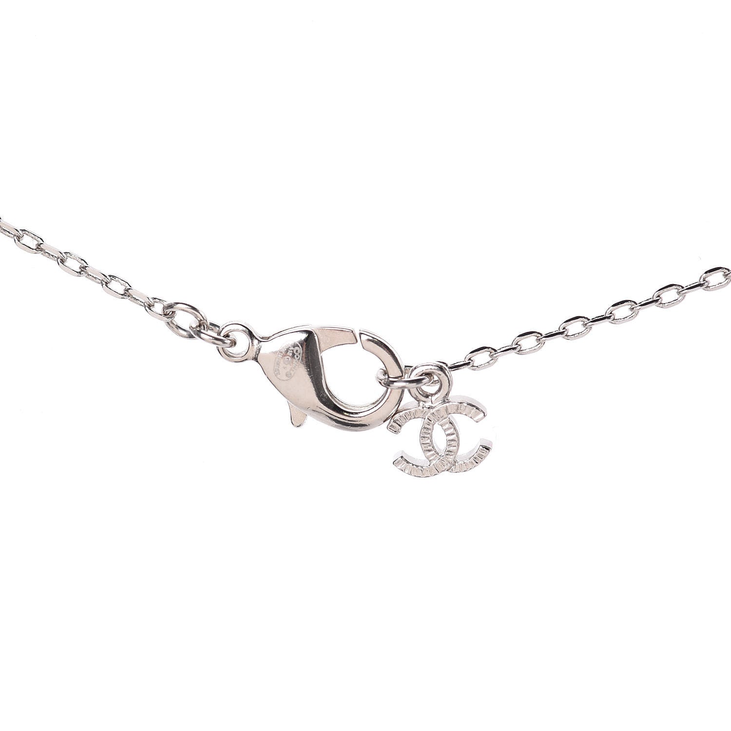 Chanel Crystal Resin CC Drop Pendant Necklace Silver 5 of 6