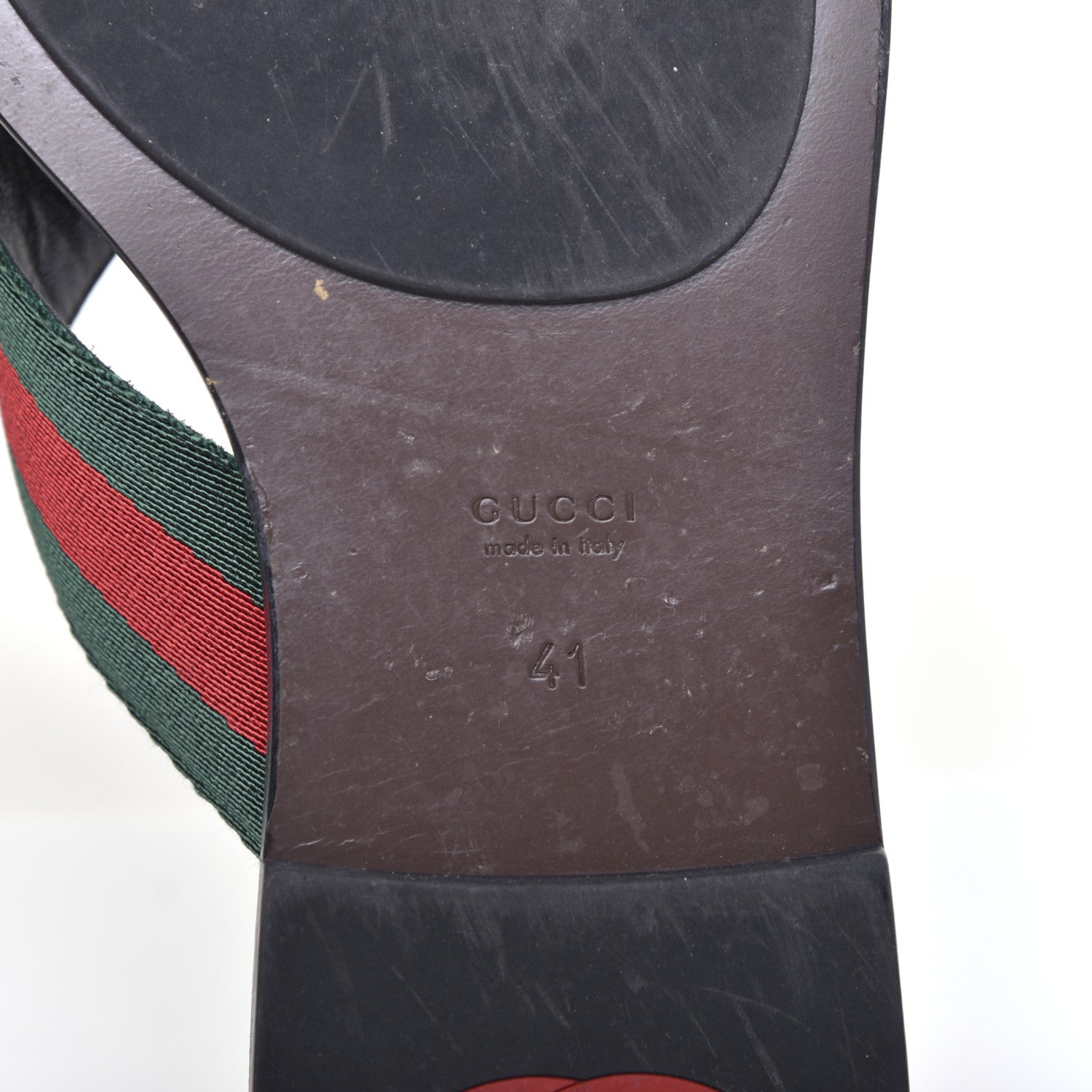 Gucci Nylon Calfskin Web GG Monogram Womens Thong Sandals 41 Green Red Cocoa 9 of 10