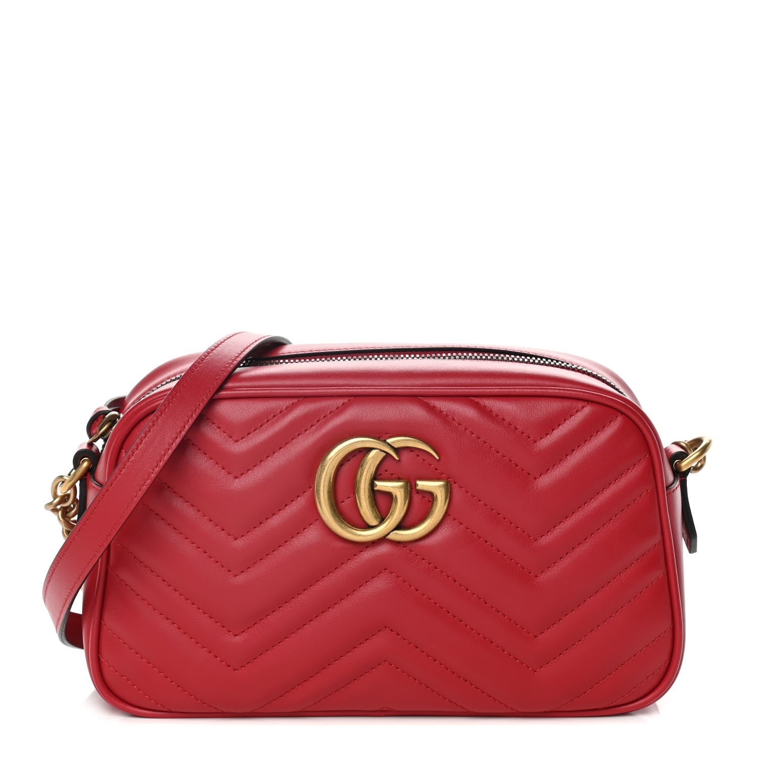 Gucci Calfskin Matelasse Small GG Marmont Chain Shoulder Bag Hibiscus Red 1 of 11