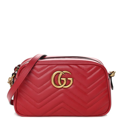 Gucci Calfskin Matelasse Small GG Marmont Chain Shoulder Bag Hibiscus Red 1 of 11