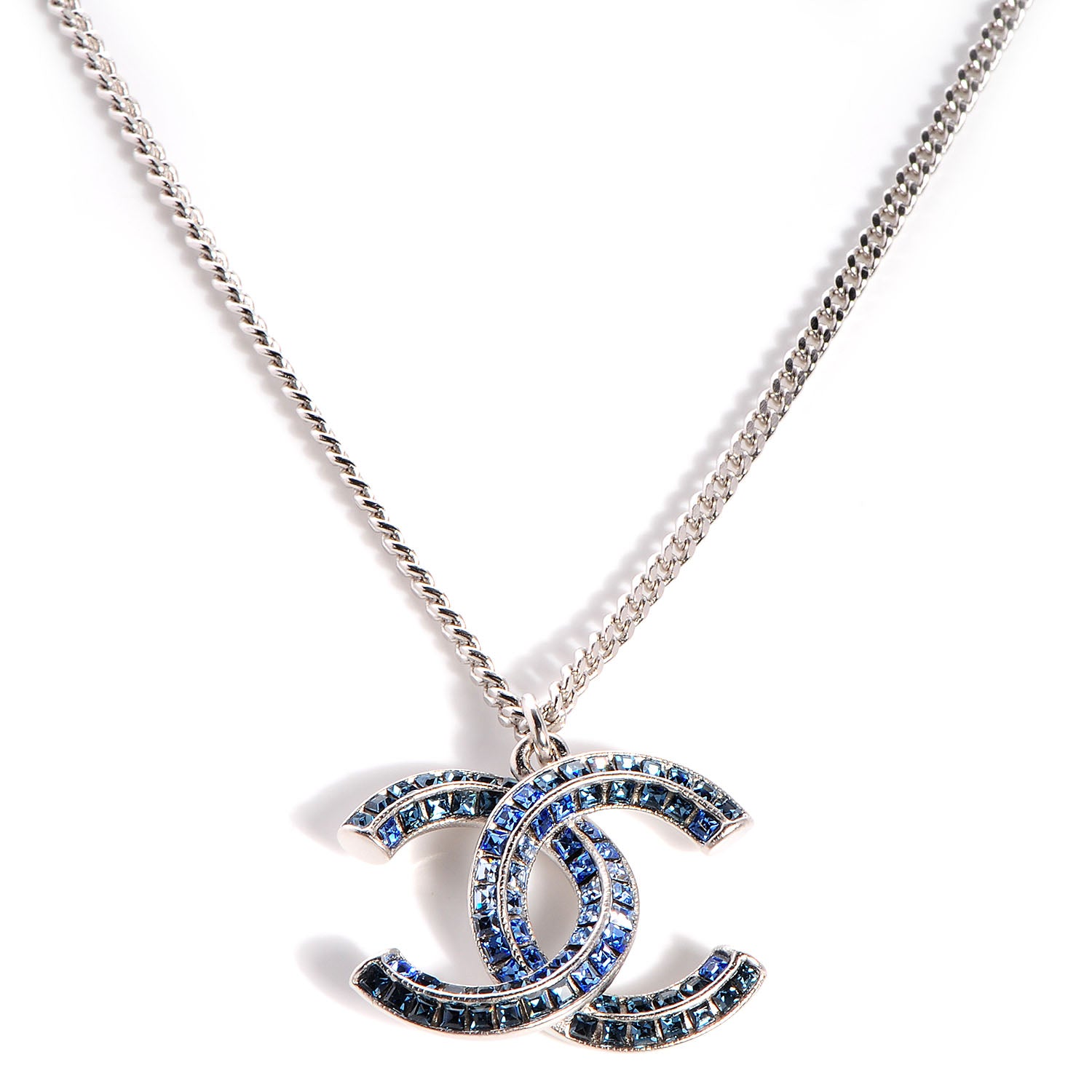 Chanel Crystal Baguette CC Necklace Blue 1 of 4