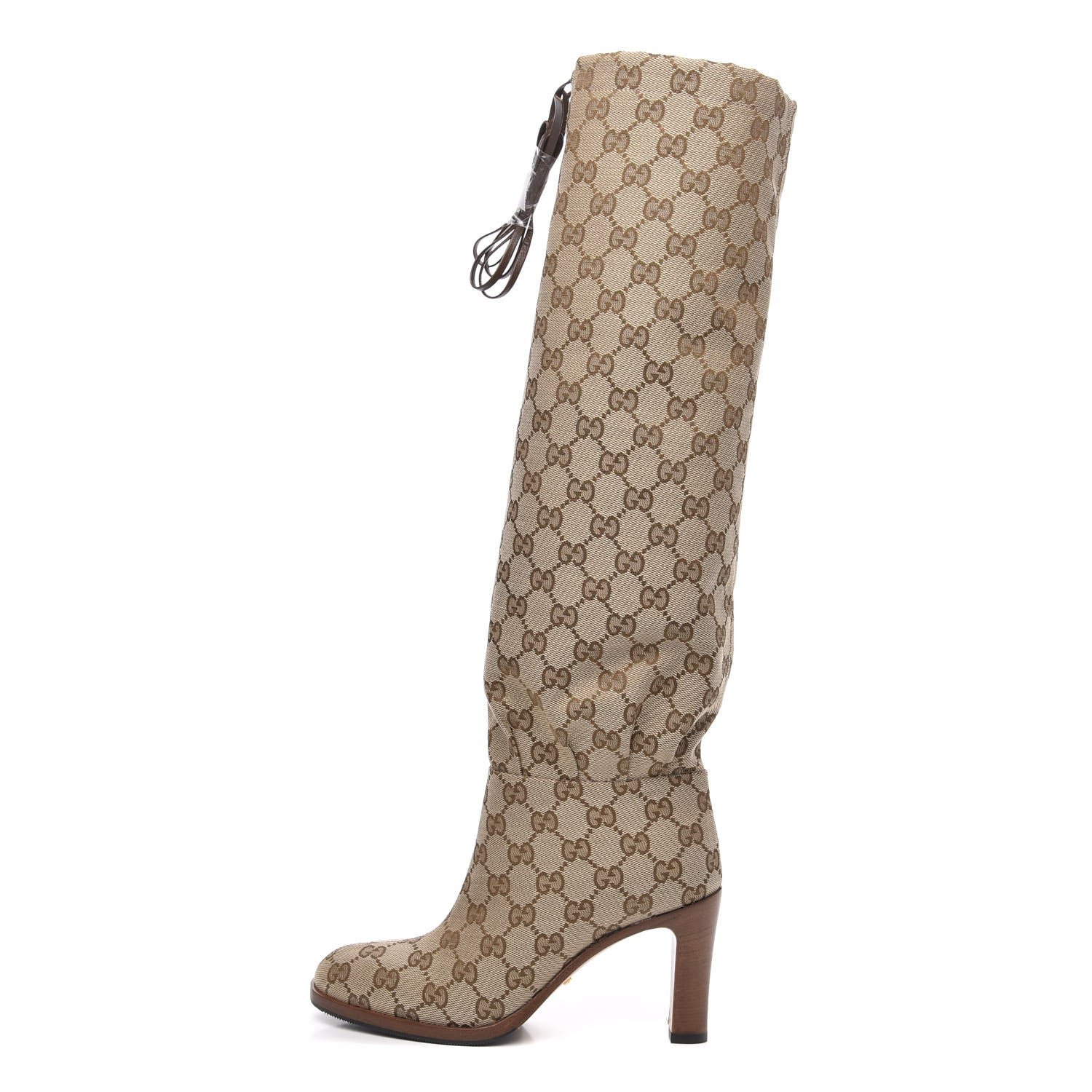 Gucci Monogram Malaga Kid Lisa Mid Heel Boots 35.5 Beige Ebony 1 of 8