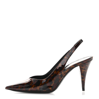 Saint Laurent Patent Kiki Tortoise Slingback 85 Pumps 36 Black 1 of 12