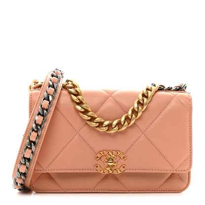 Chanel Lambskin Quilted Chanel 19 Wallet On Chain WOC Beige 1 of 12