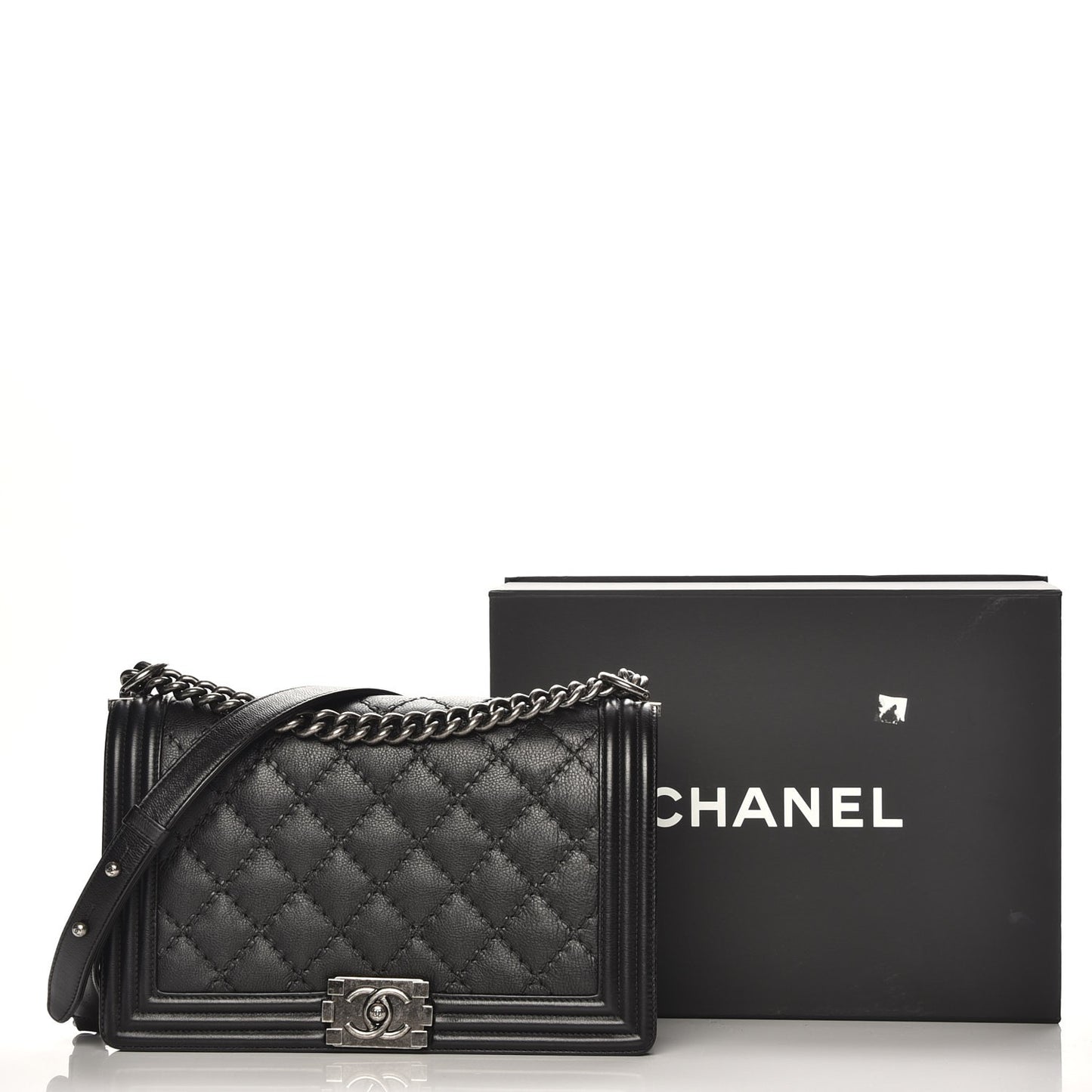 Calfskin Quilted Double Stitch New Medium Boy Flap Black