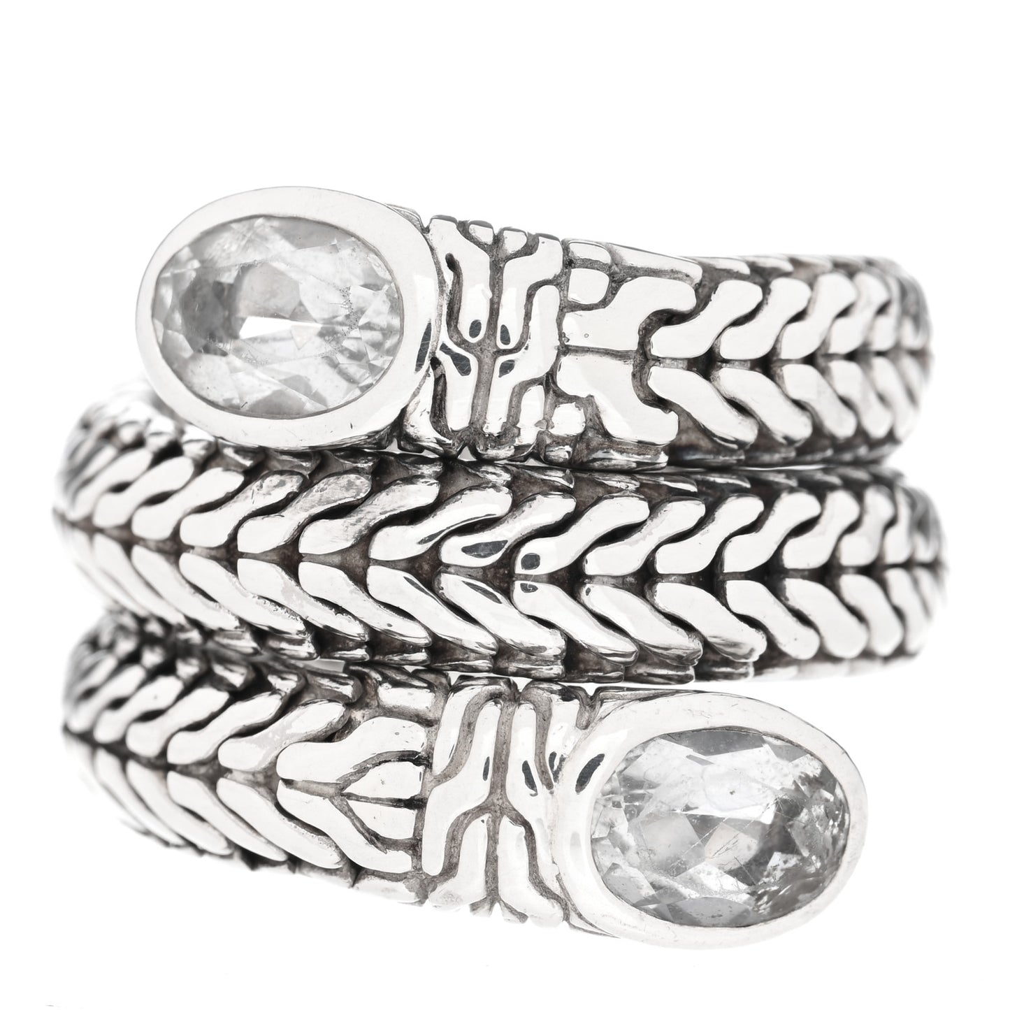 Sterling Silver White Topaz Classic Chain Coil Ring 52 6
