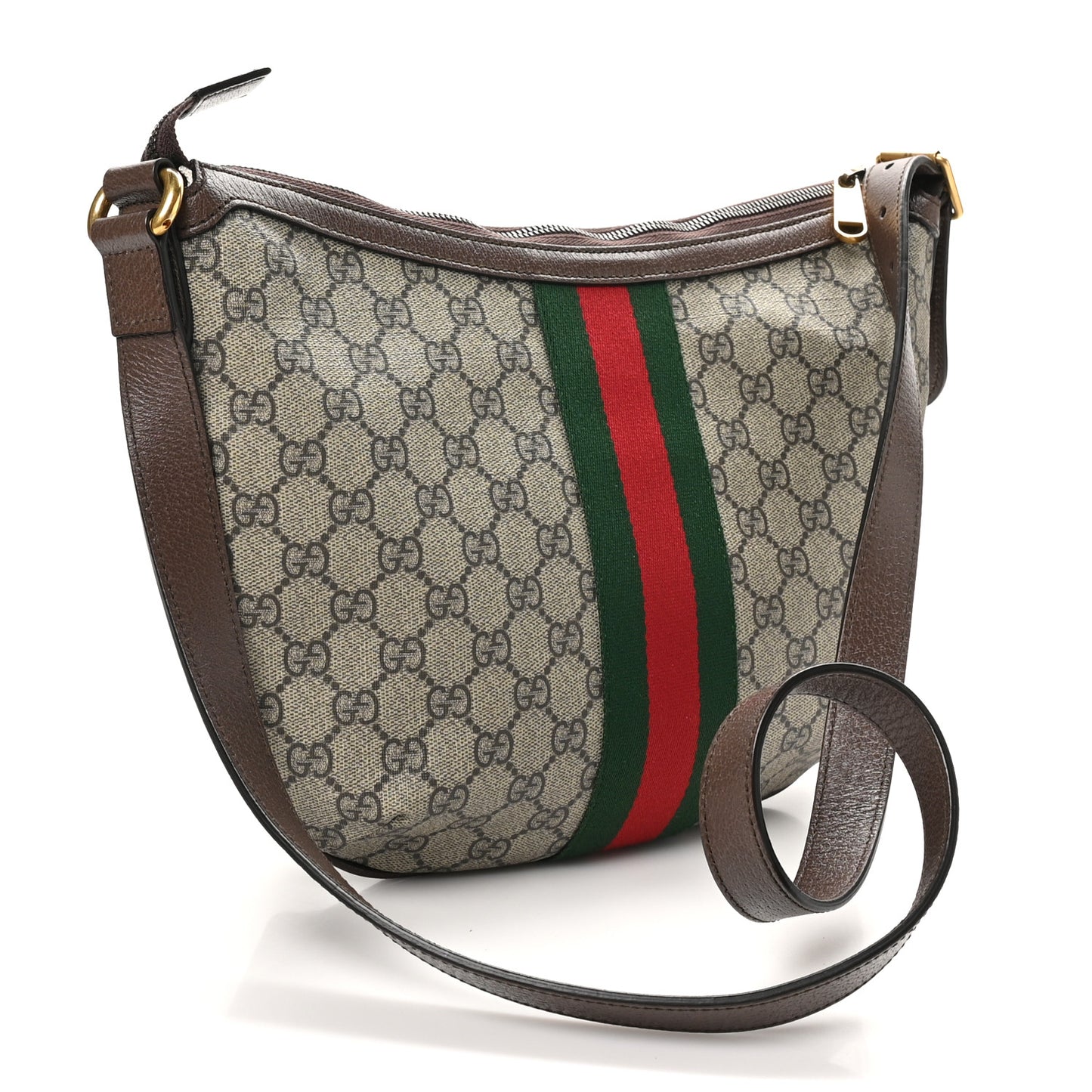 GG Supreme Monogram Web Small Ophidia Half Moon Hobo Brown