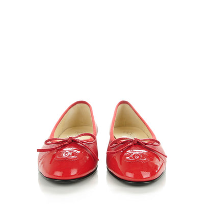 Chanel Goatskin Patent Cap Toe CC Ballerina Flats 35.5 Red 2 of 8