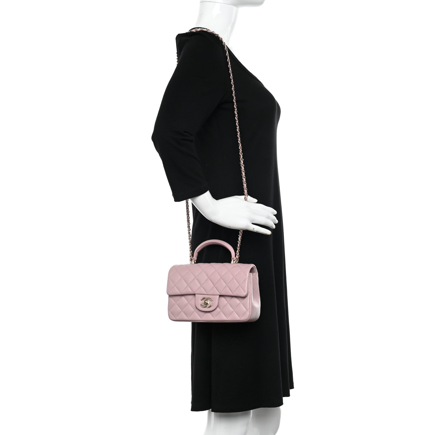 Chanel Lambskin Quilted Mini Top Handle Rectangular Flap Light Pink 2 of 11