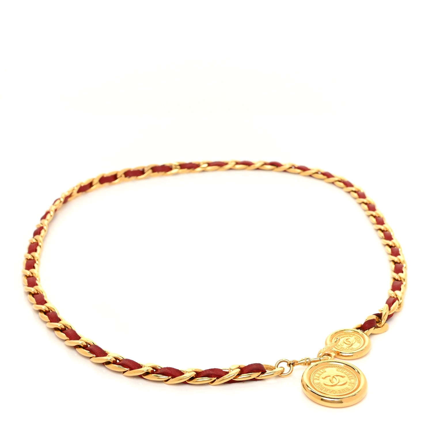 Chanel Lambskin Chain CC Medallion Belt Gold Red 1 of 3