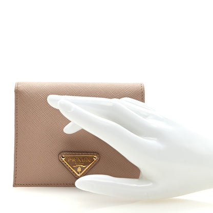 Prada Saffiano Small Triangle Bi-Fold Wallet Cipria 2 of 6