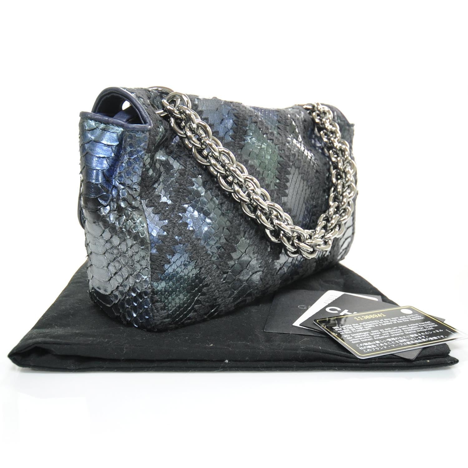 Chanel Python Crochet Stitched Jumbo Flap Blue 2 of 4