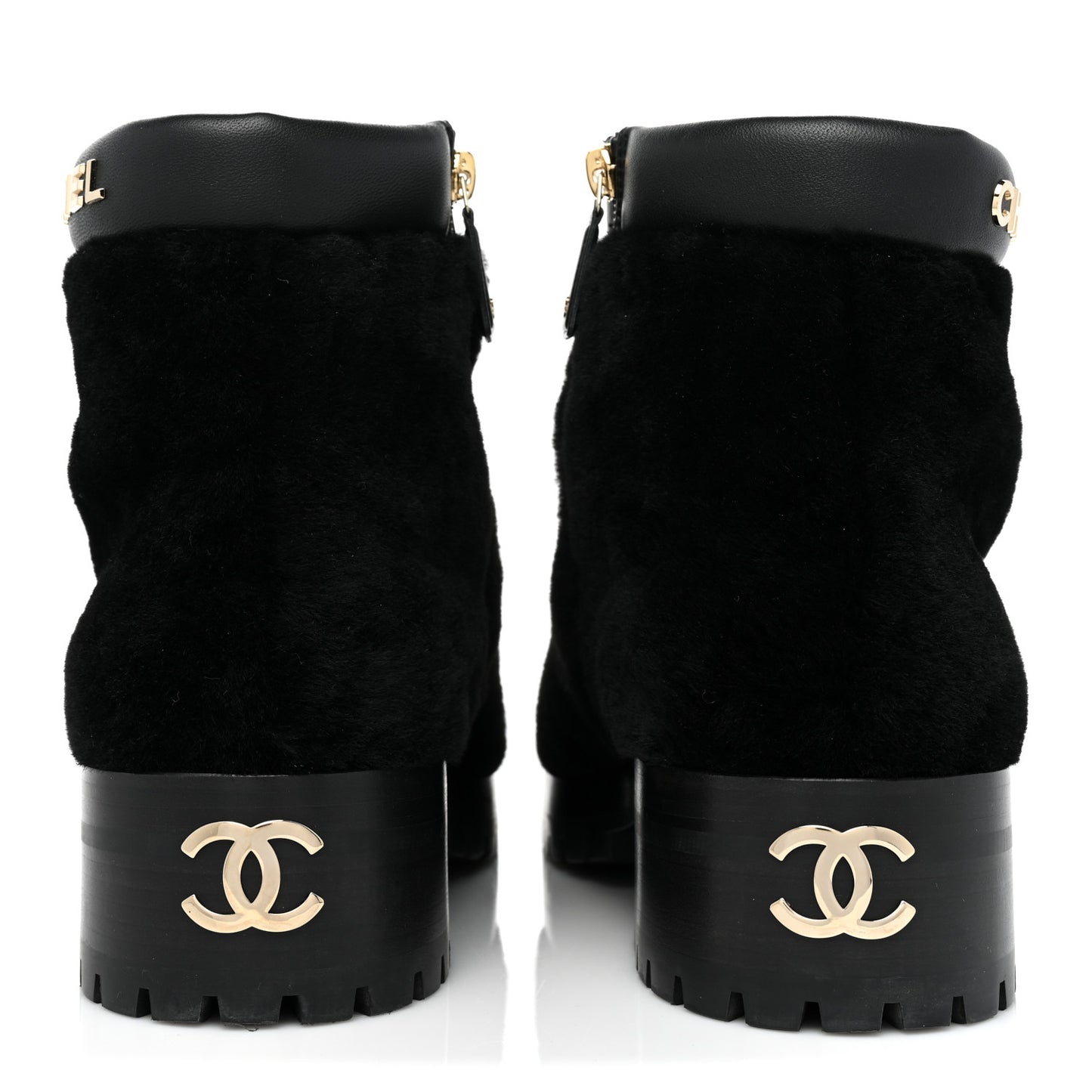 Shearling Lambskin Logo Ankle Boots 39 Black