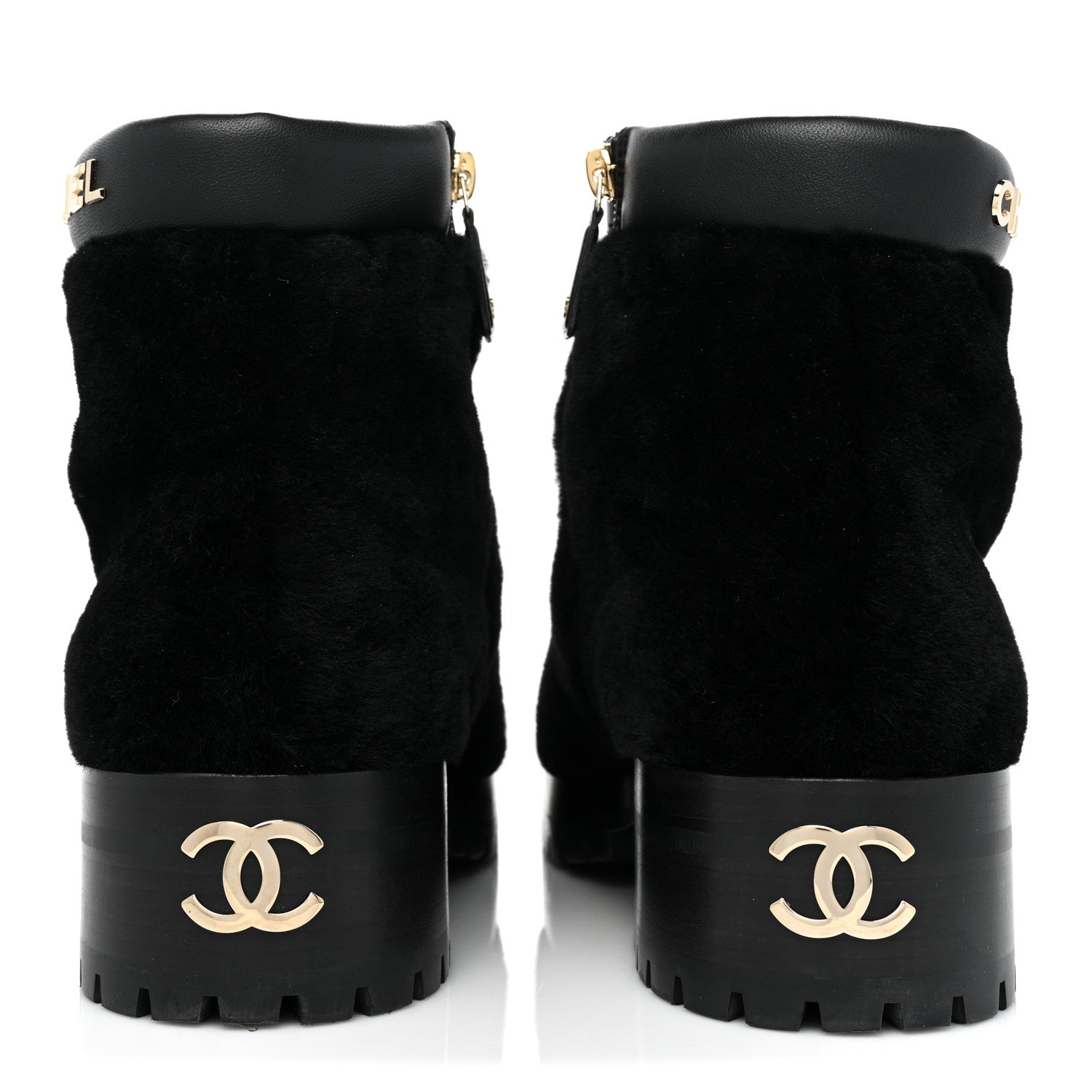 Chanel Shearling Lambskin Logo Ankle Boots 39 Black 4 of 9
