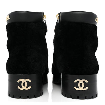 Chanel Shearling Lambskin Logo Ankle Boots 39 Black 4 of 9