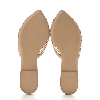 Chanel Mesh Cotton Lambskin CC Coco Beach Flat Mules 39.5 Light Beige 7 of 11