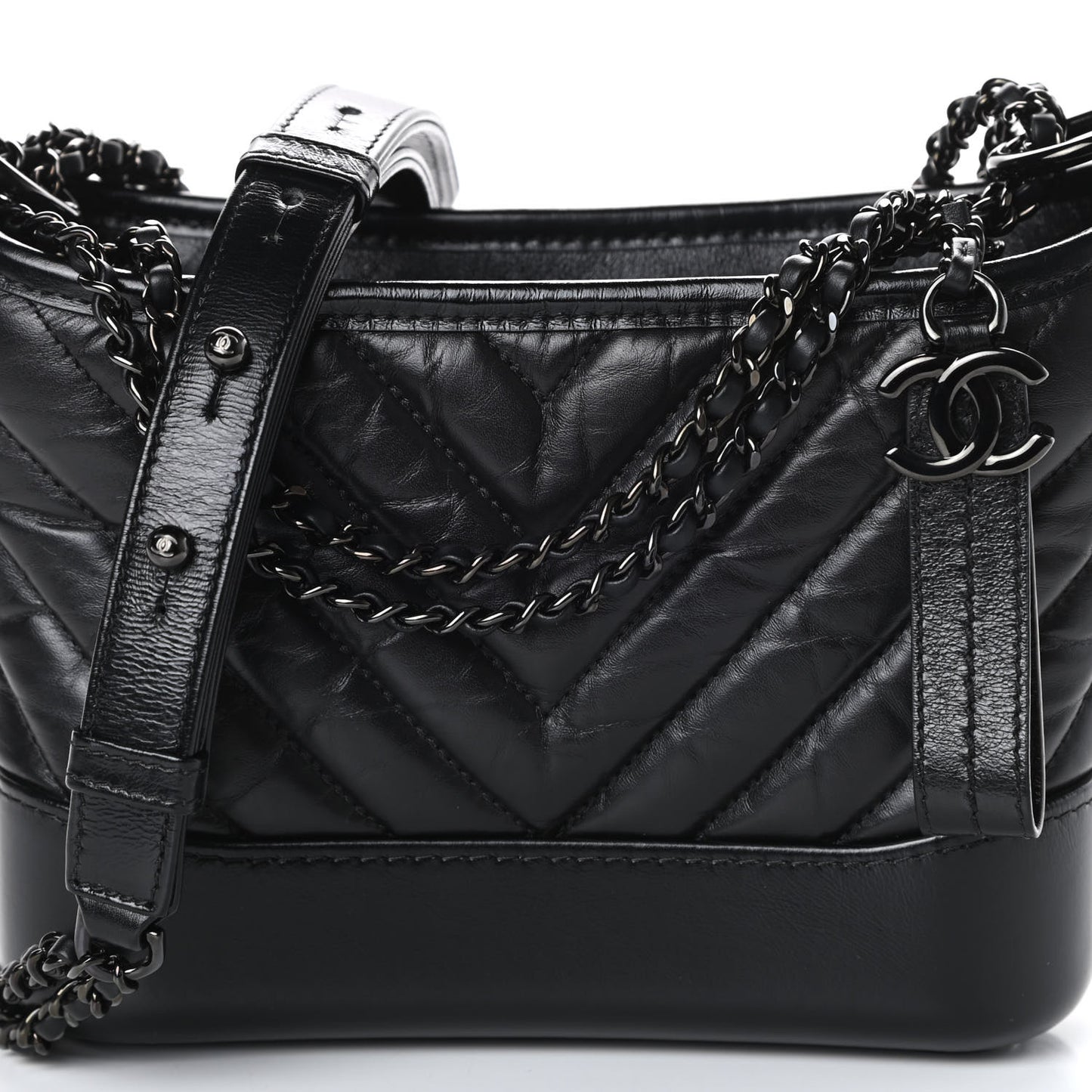 Aged Calfskin Chevron Quilted Small Gabrielle Hobo So Black
