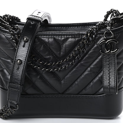 Chanel Aged Calfskin Chevron Quilted Small Gabrielle Hobo So Black 5 of 5