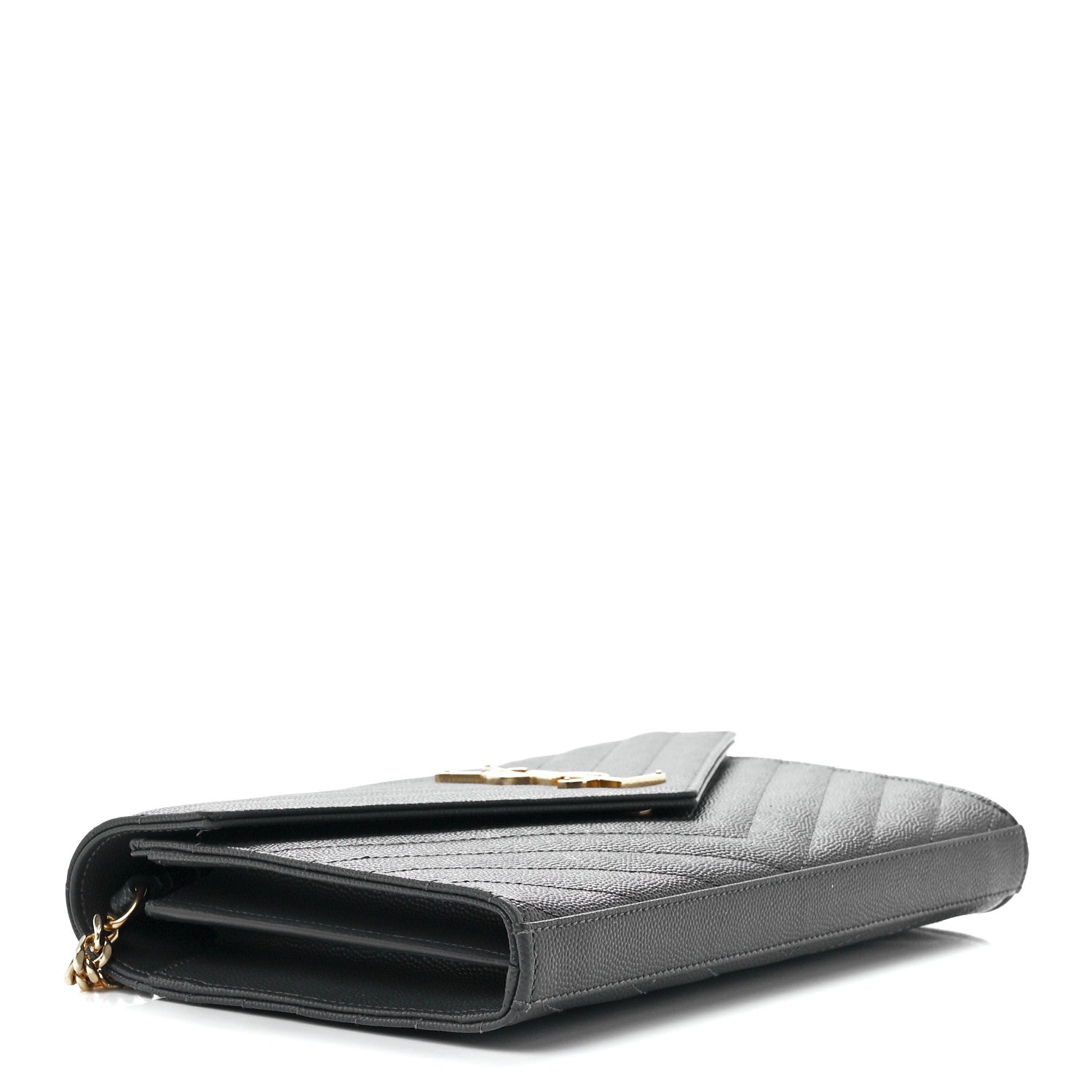 Saint Laurent Grain De Poudre Matelasse Chevron Monogram Chain Wallet Oyster Grey 4 of 11