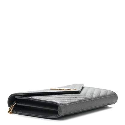 Saint Laurent Grain De Poudre Matelasse Chevron Monogram Chain Wallet Oyster Grey 4 of 11