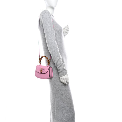 Gucci Boarded Dyana Lux Calfskin Web Mini Bamboo 1947 Top Handle Bag Nice Pink 2 of 10