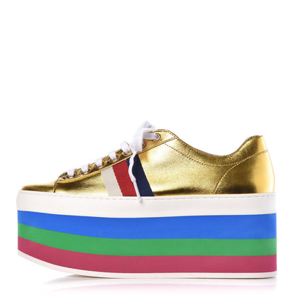 Gucci Metallic Nappa Peggy Platform Sneakers 36 Oro Vecchio 1 of 12