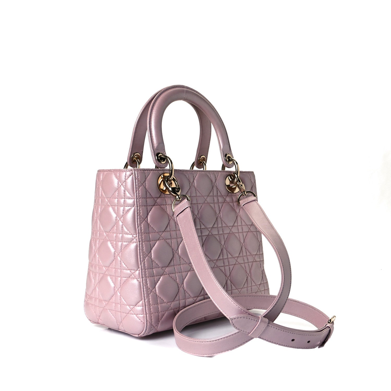 Christian Dior Pearly Lambskin Cannage Medium Lady Dior Lotus 3 of 7