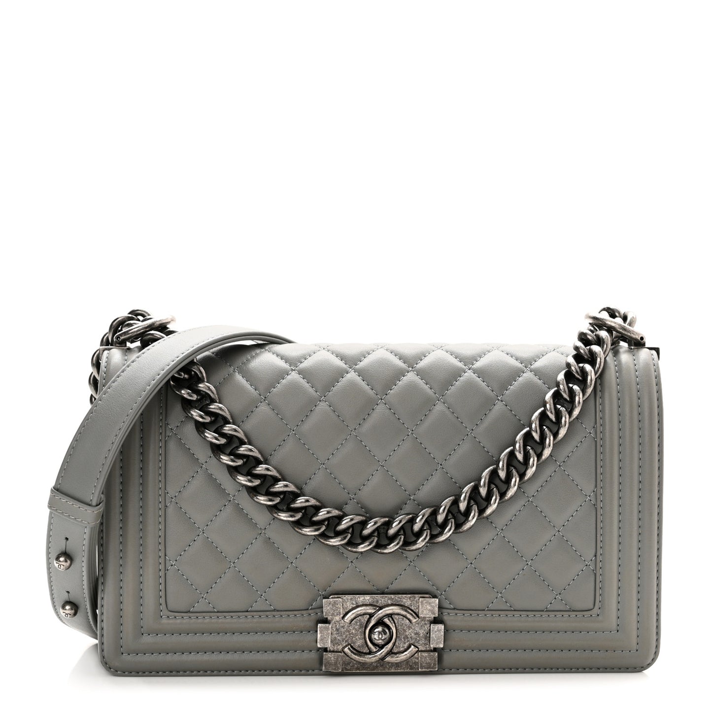 Lambskin Quilted Medium Boy Flap Grey
