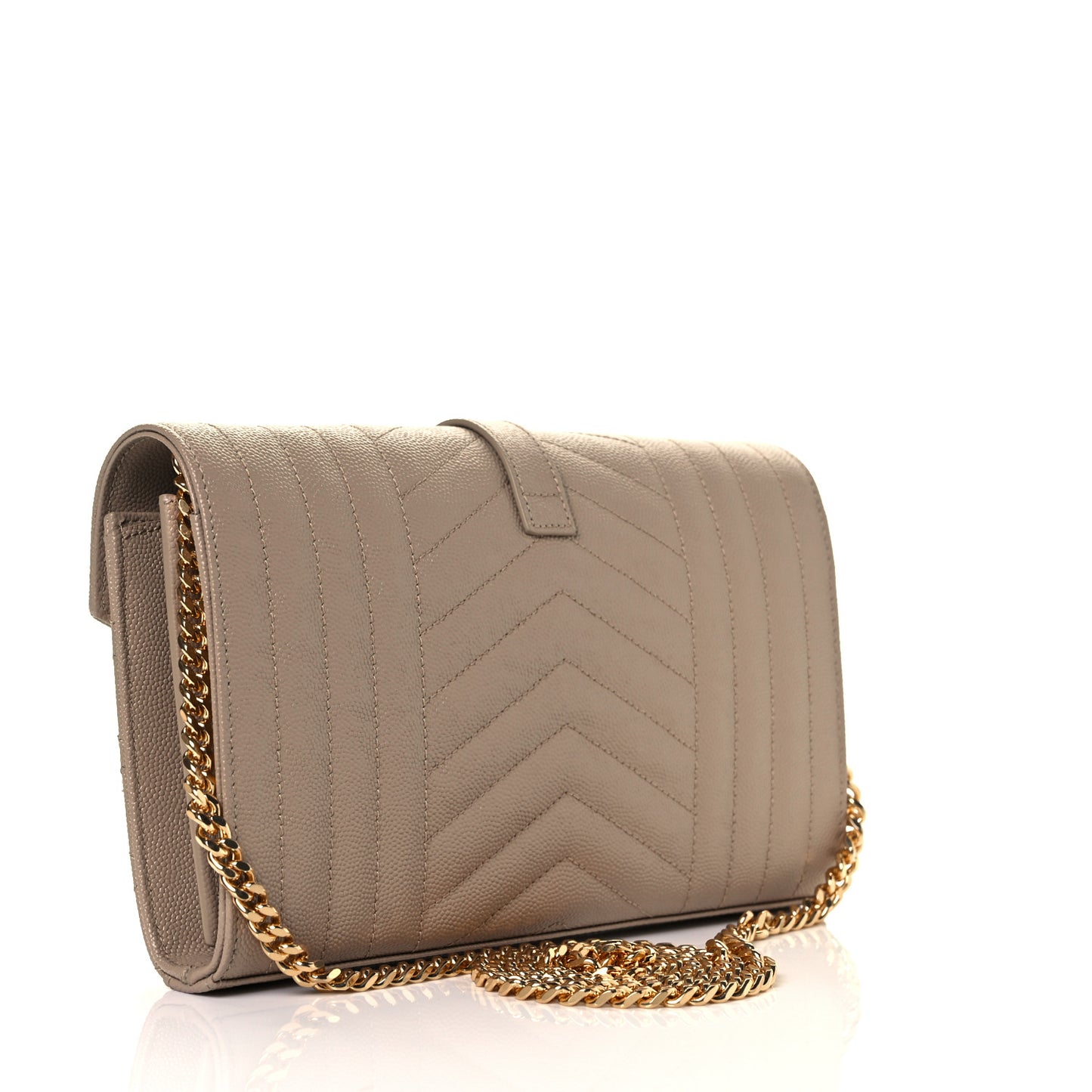Grain De Poudre Mixed Matelasse Triquilt Monogram Chain Wallet Dark Beige
