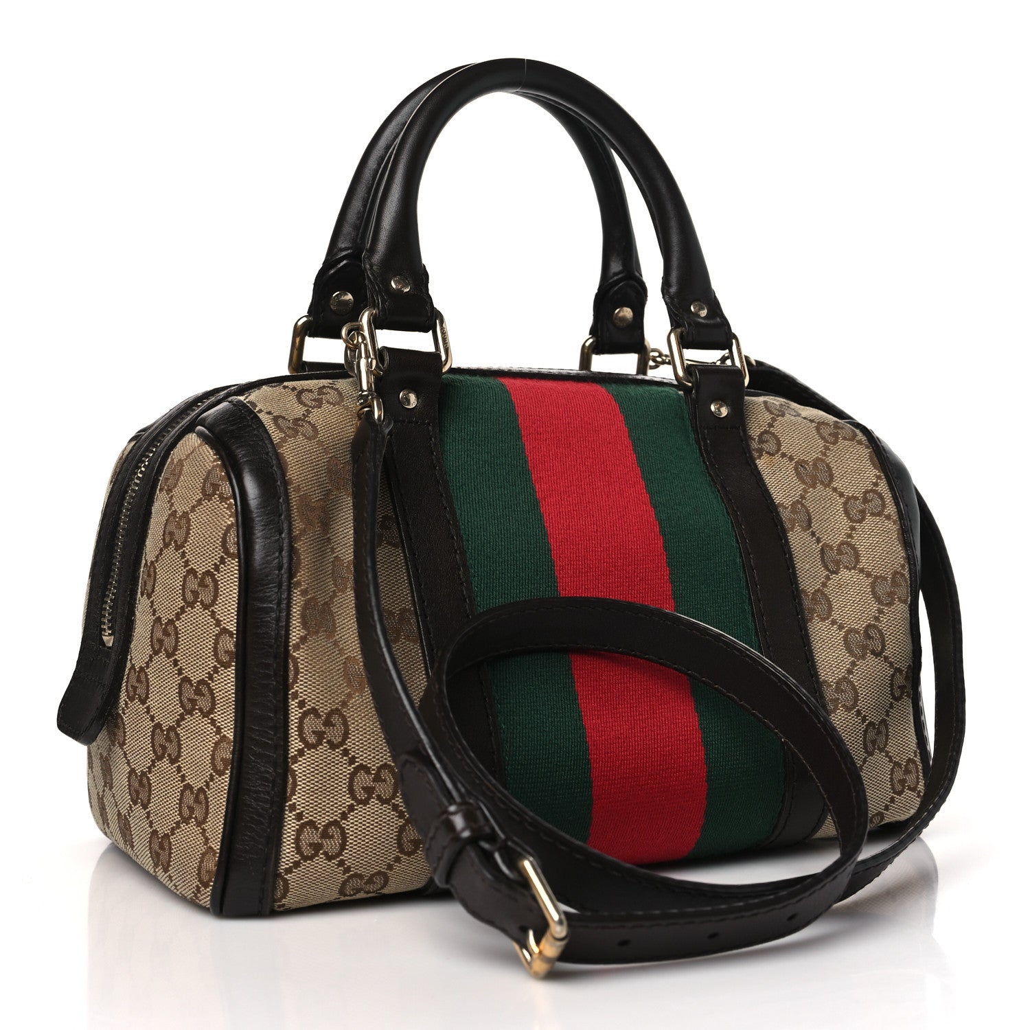 Gucci Monogram Vintage Web Small Boston Dark Brown 3 of 12