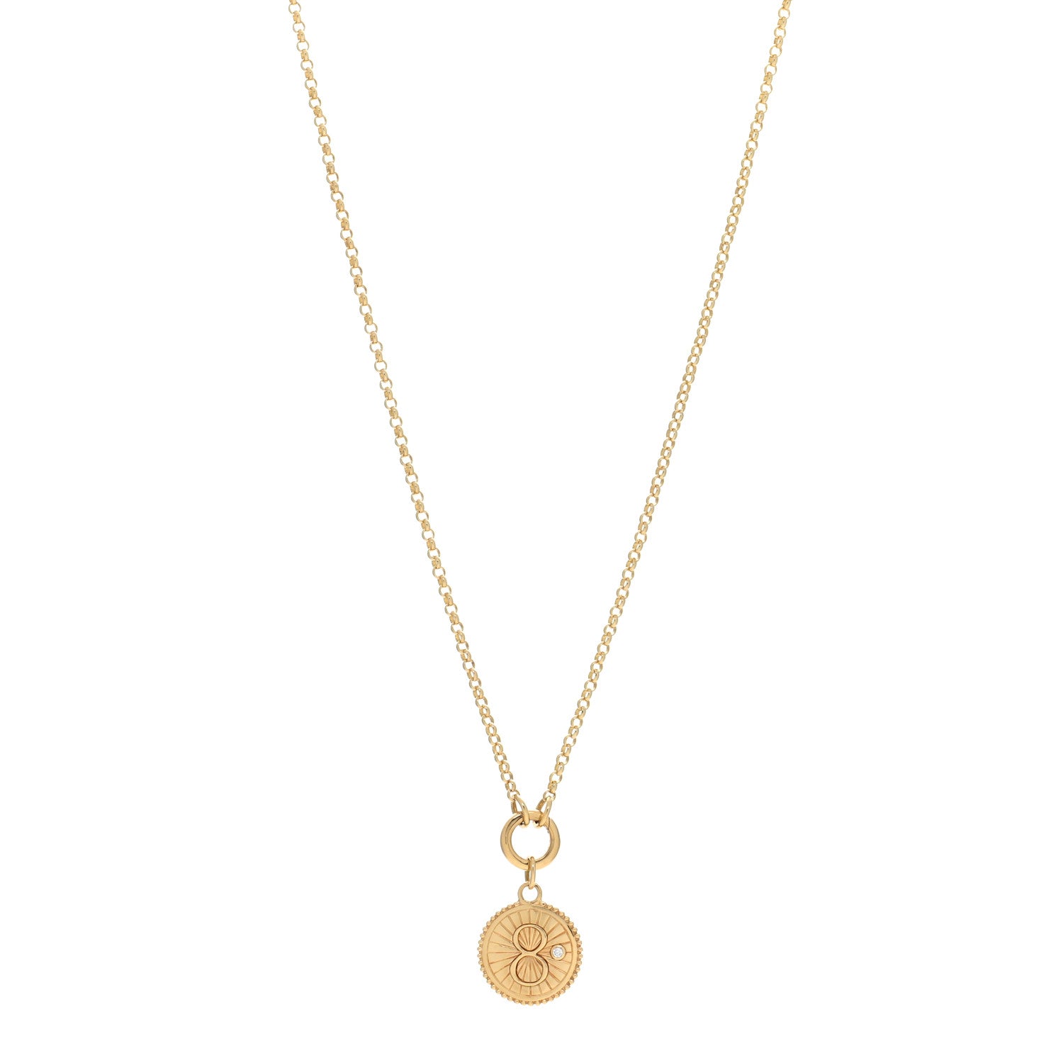 Foundrae 18K Yellow Gold Diamond Baby Karma Medallion Small Belcher Open Mini Chubby Annex Link Necklace 1 of 5