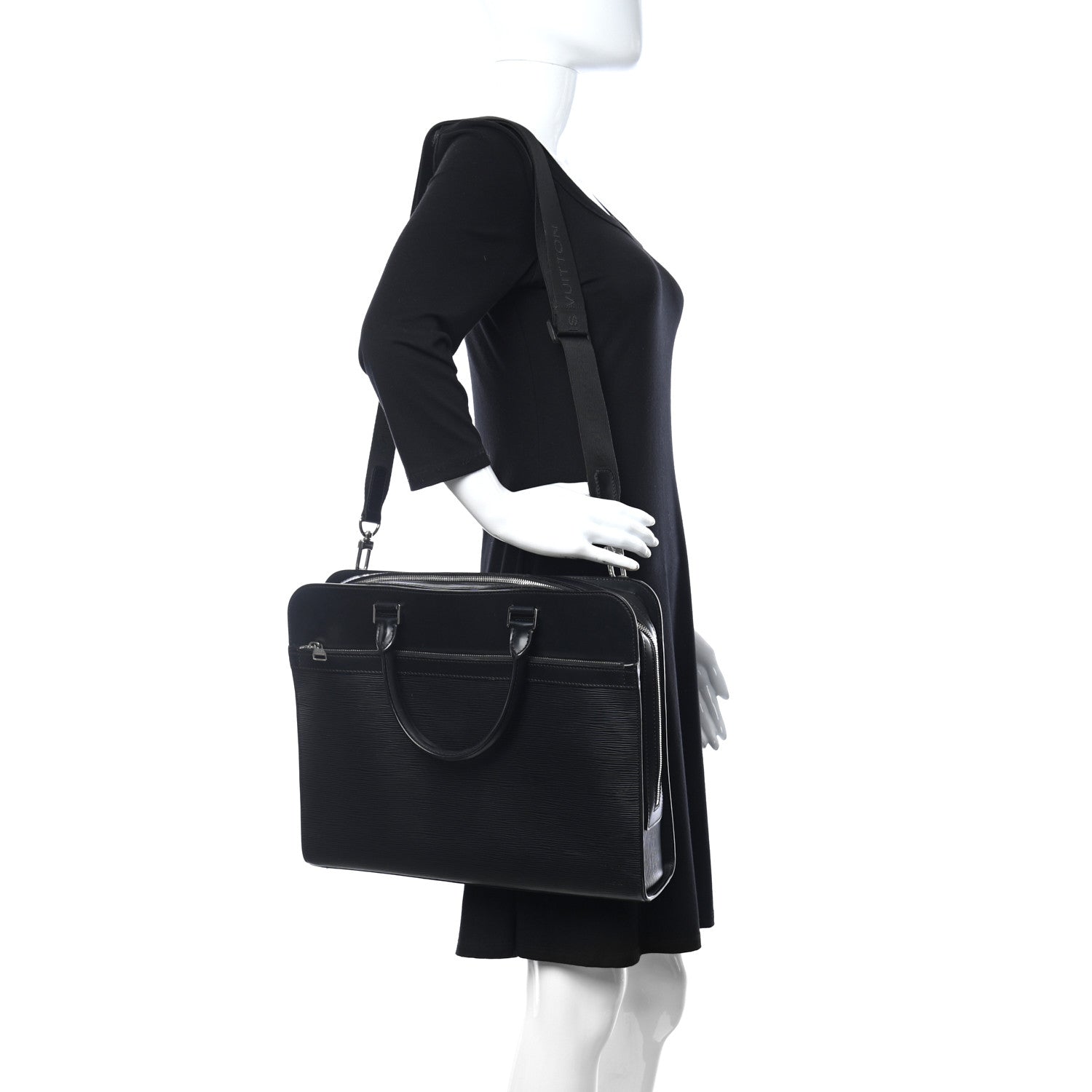 Louis Vuitton Epi Bassano Briefcase Black 2 of 13