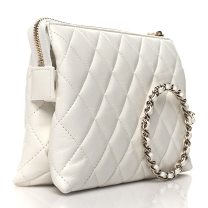 Chanel Shiny Crumpled Calfskin Quilted Clutch Bag White 3 of 10