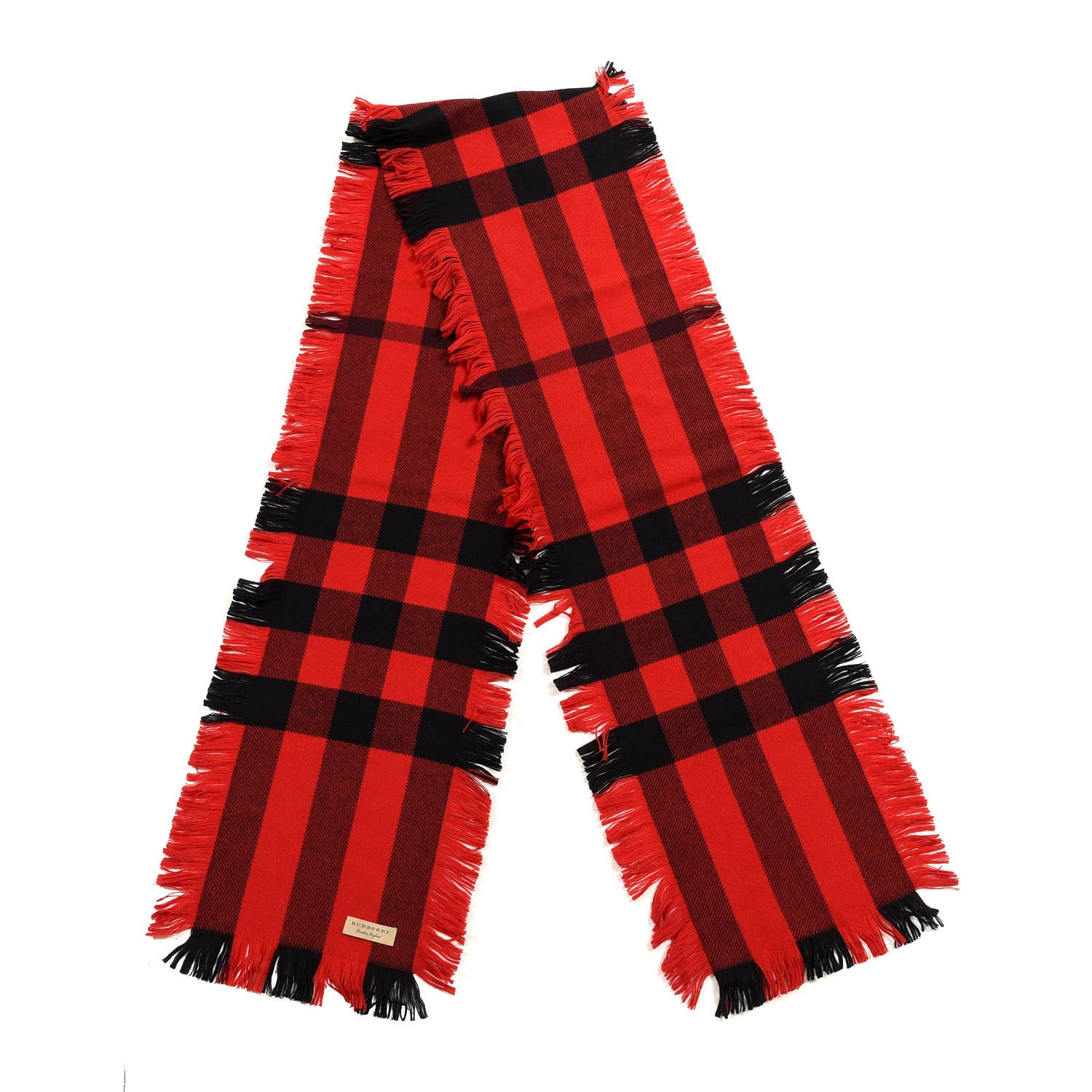 Burberry Wool Half Mega Check Fringe Scarf Red 2 of 5