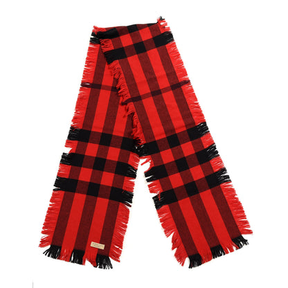 Burberry Wool Half Mega Check Fringe Scarf Red 2 of 5
