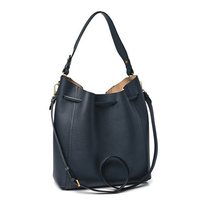 MCM Grained Calfskin Milla Drawstring Bucket Bag Phantom Gray 3 of 11
