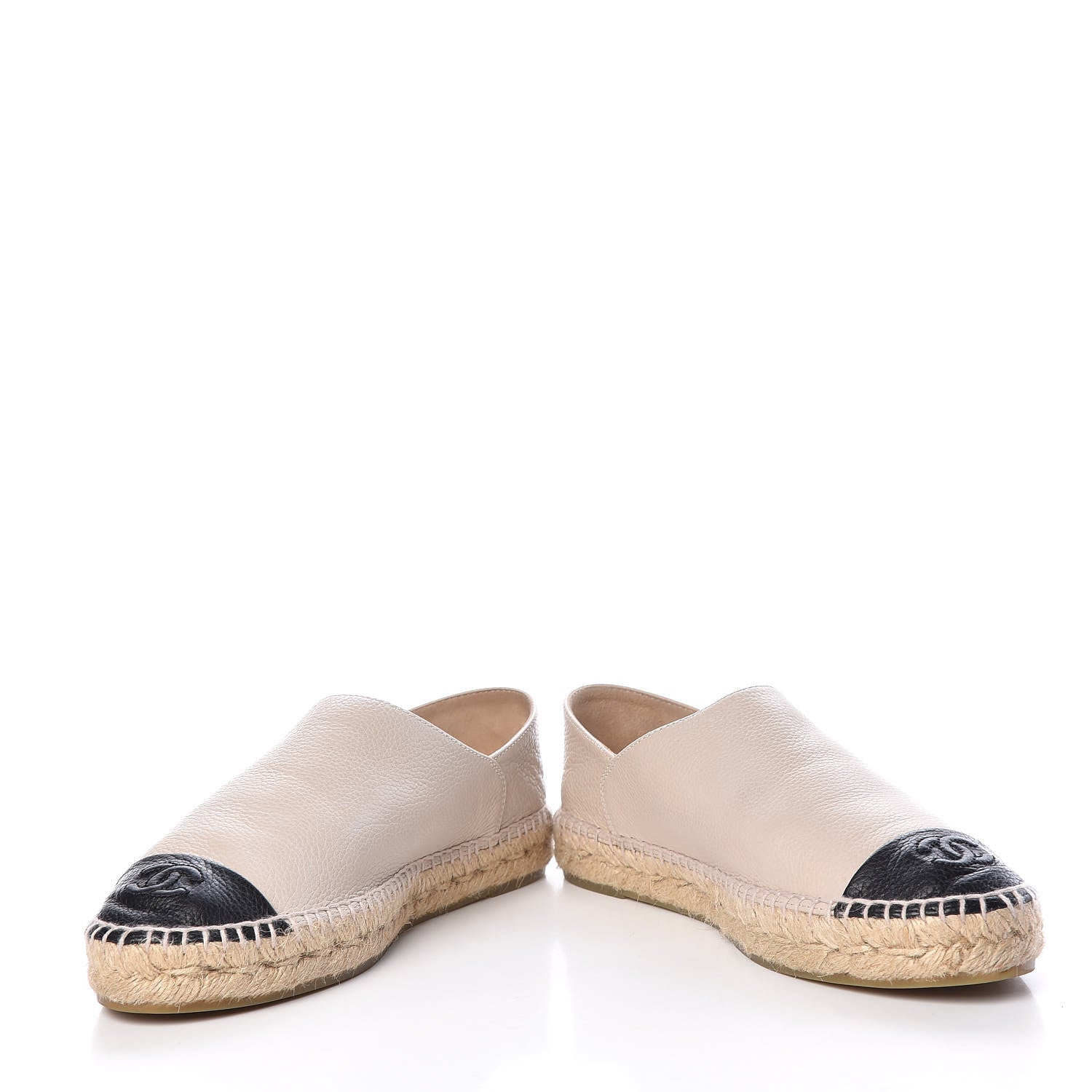 Chanel Grained Calfskin CC Espadrilles 39 Beige Black 6 of 14