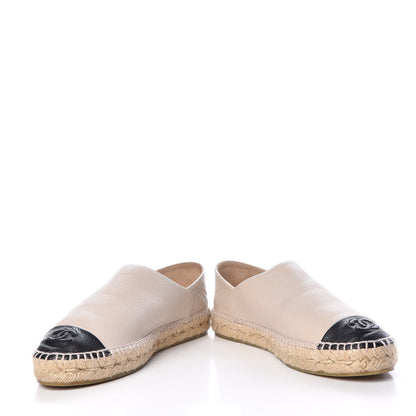 Chanel Grained Calfskin CC Espadrilles 39 Beige Black 6 of 14