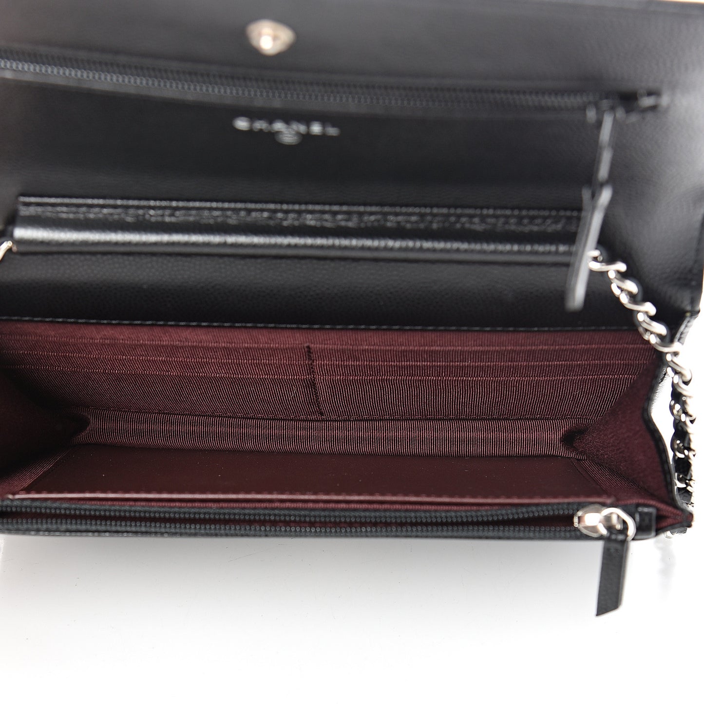 Caviar Chevron Quilted Wallet On Chain WOC Black