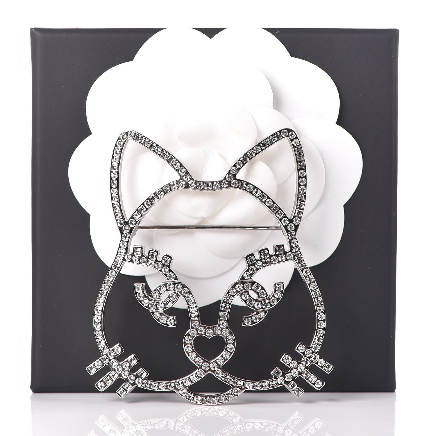Chanel Strass Crystal Emoji Choupette Cat Brooch Silver 7 of 11