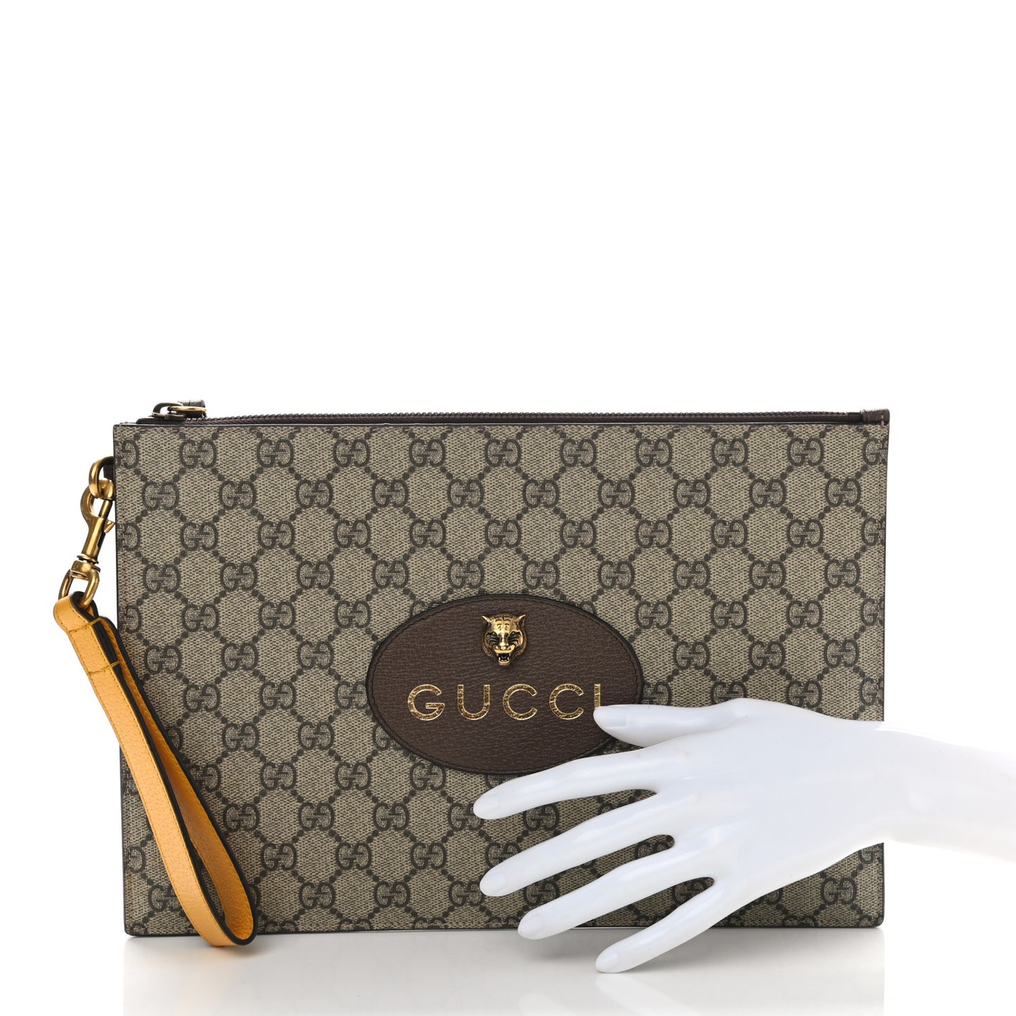 GG Supreme Monogram Neo Vintage Zip Wristlet Pouch Beige New Acero Crop