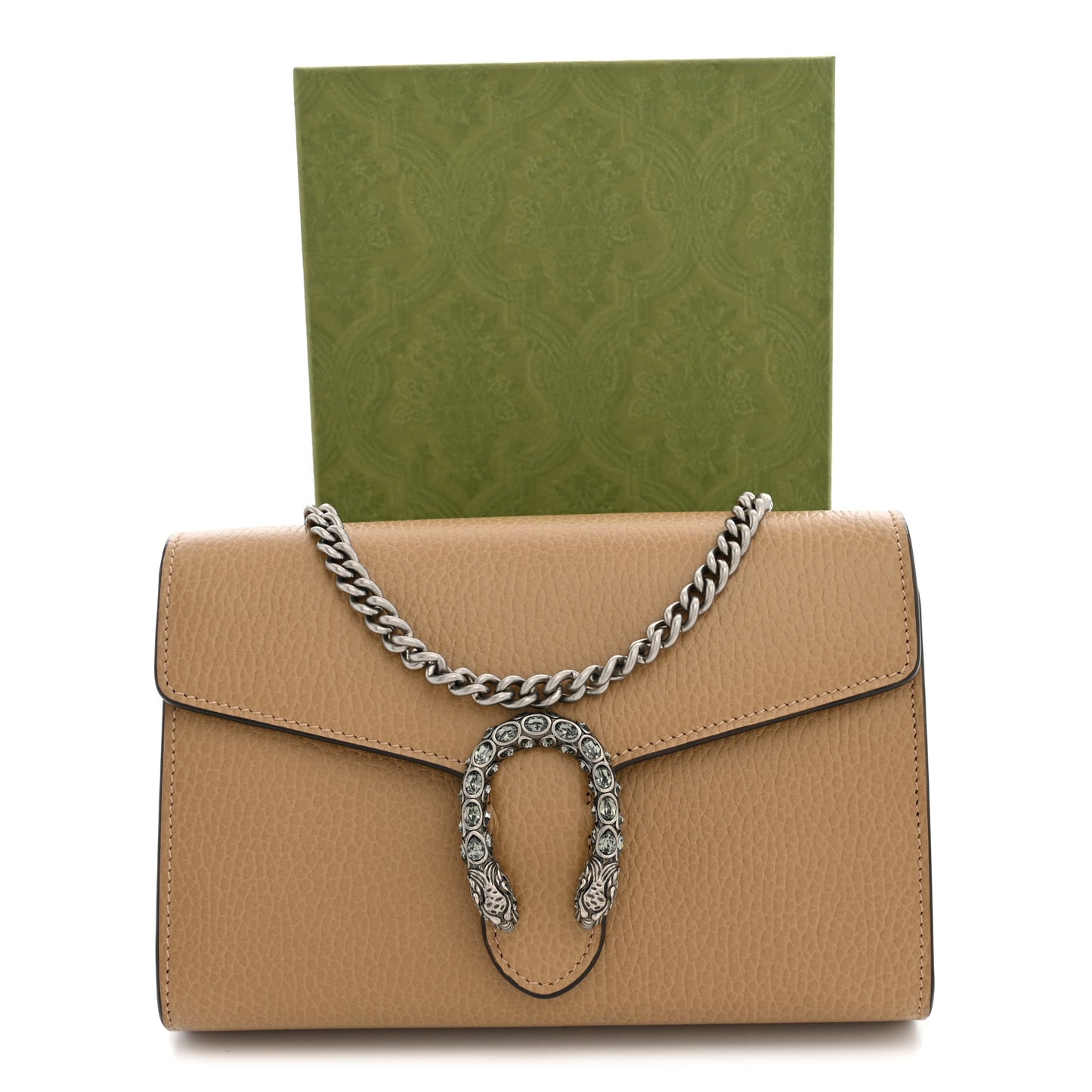 Dollar Calfskin Crystal Mini Dionysus Chain Wallet Natural Tan Black Diamond