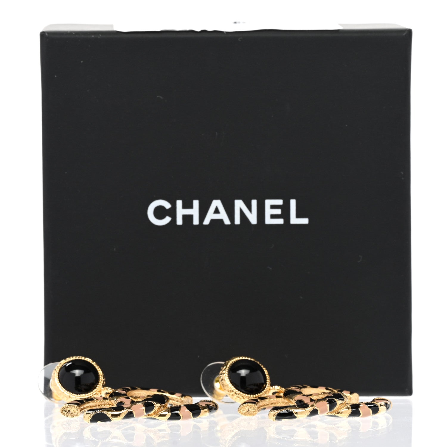 Chanel Metal Leopard Print CC Earrings Gold Black Beige 5 of 5