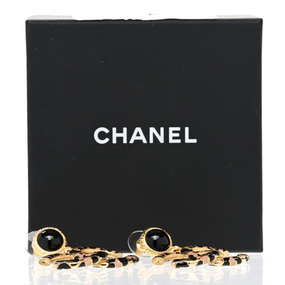 Chanel Metal Leopard Print CC Earrings Gold Black Beige 5 of 5