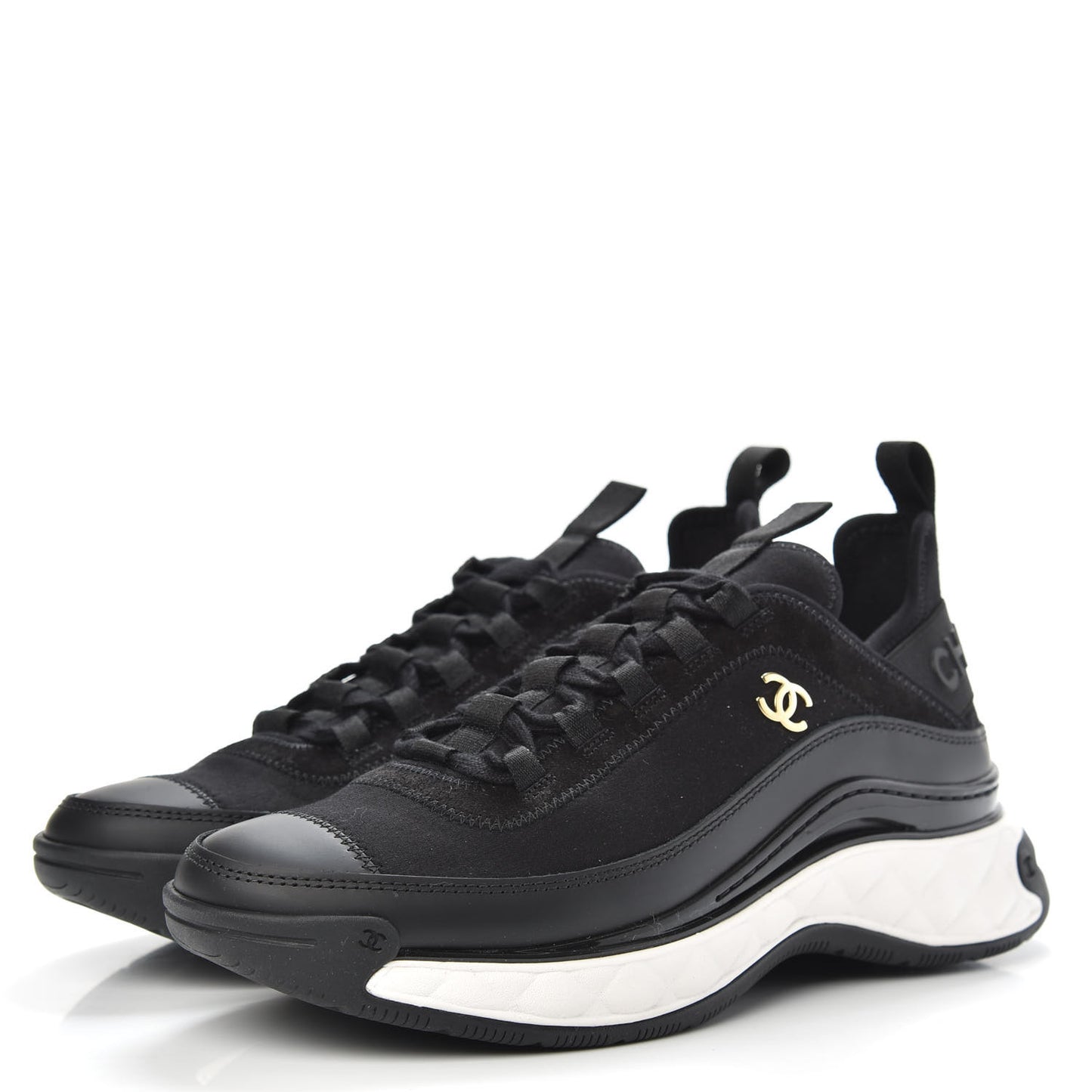 Velvet Calfskin Mixed Fibers CC Sneakers 37.5 Black