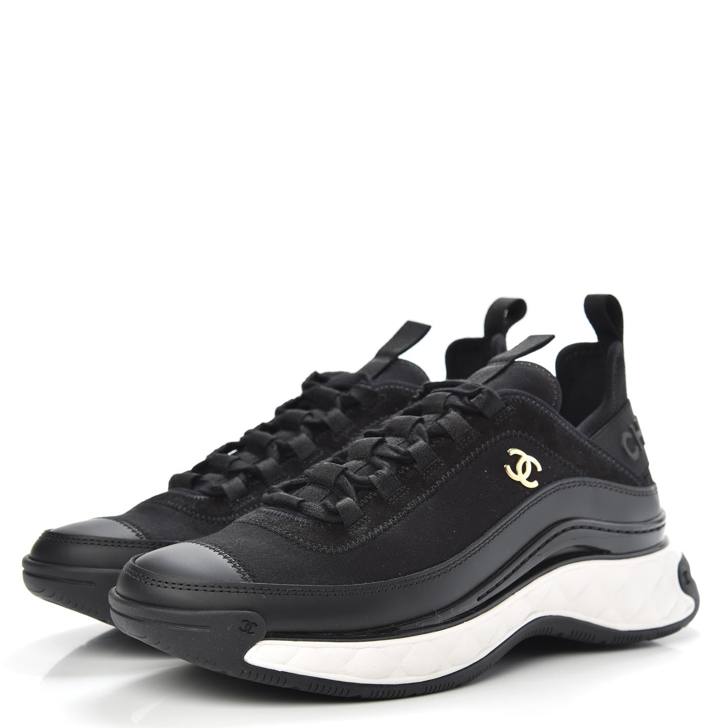 Chanel Velvet Calfskin Mixed Fibers CC Sneakers 37.5 Black 3 of 8