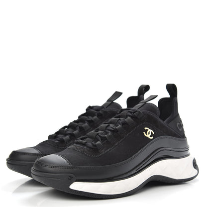 Chanel Velvet Calfskin Mixed Fibers CC Sneakers 37.5 Black 3 of 8
